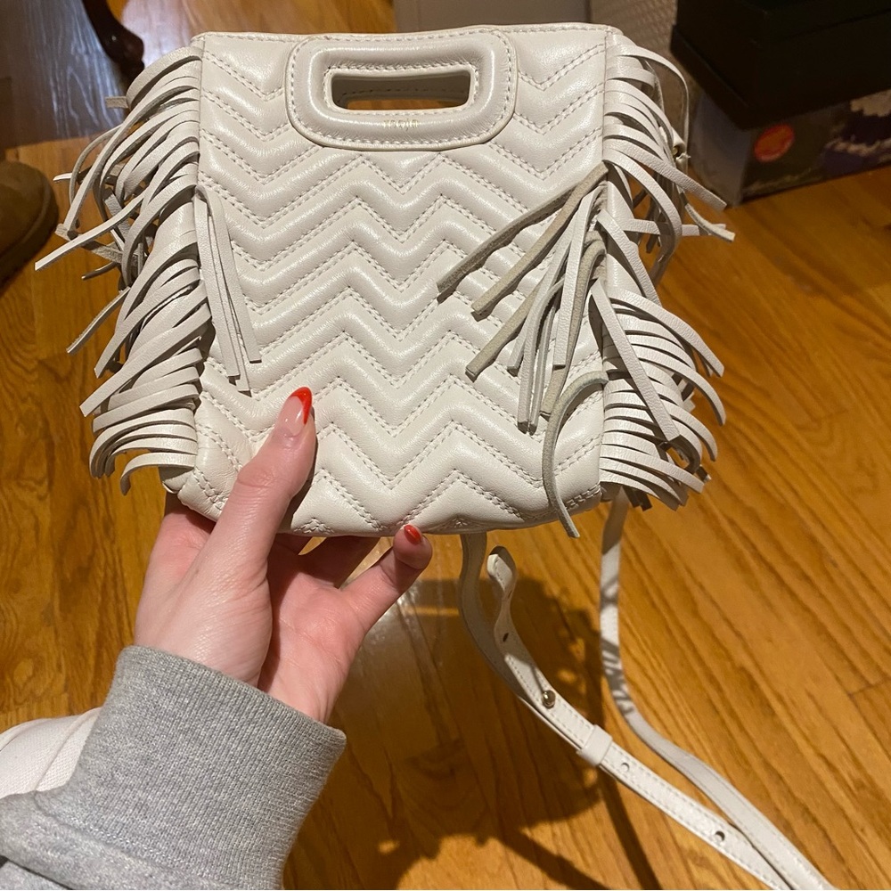 Maje small white chevron fringe purse